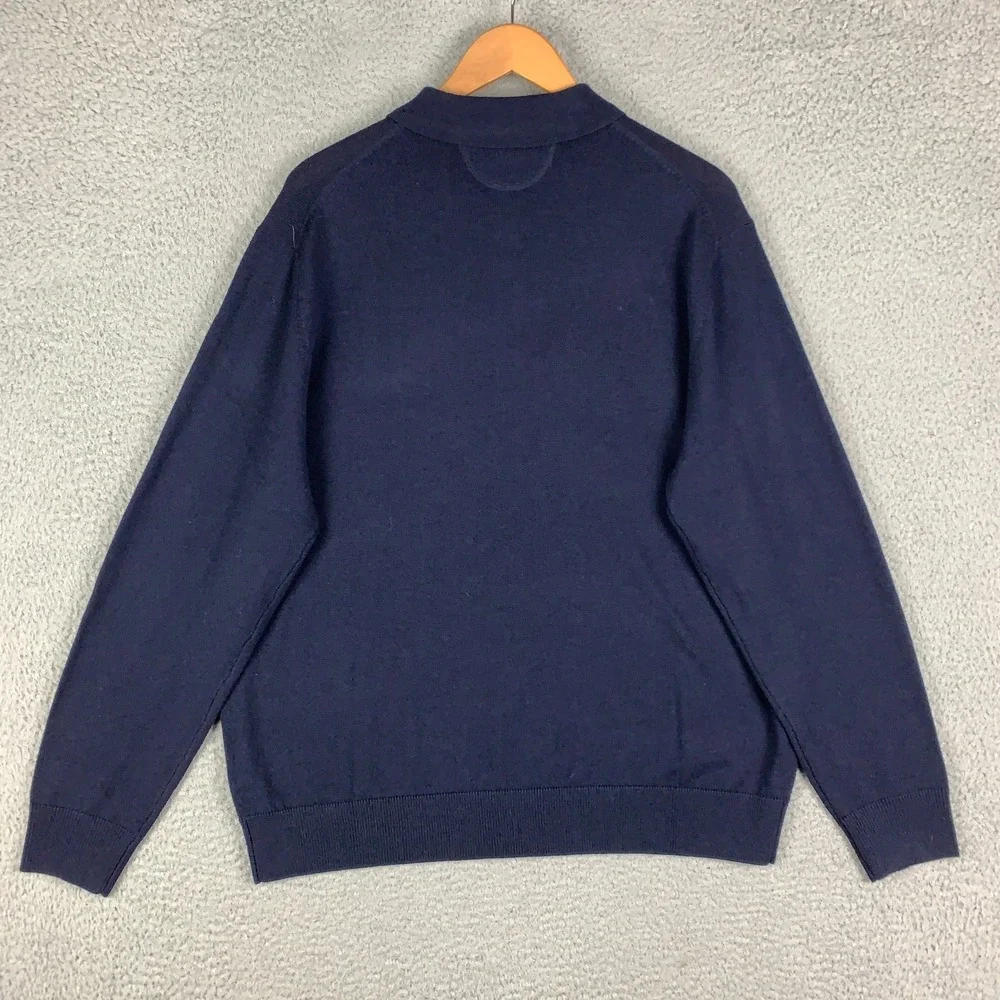 Raffi Merino Logan Polo Sweater Men's XL Navy 100% Extra Fine Wool 3 Button $195